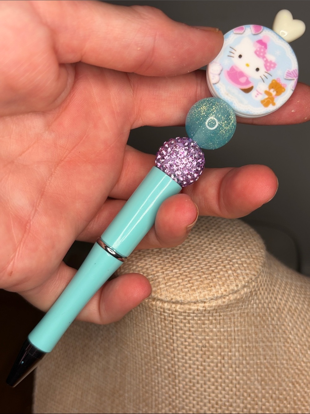 Hello Kitty Mint & Pink Beaded Pen